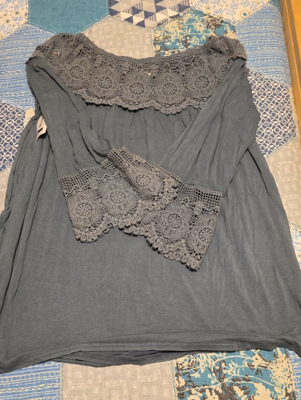 gimmicks by BKE Slate Blue Off-the-Shoulder Lace Top